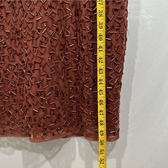 NEW $398 Mac Duggal [ 10 ] Geometric Beaded Midi Cocktail Dress in Brick‎ - Picture 6 of 14